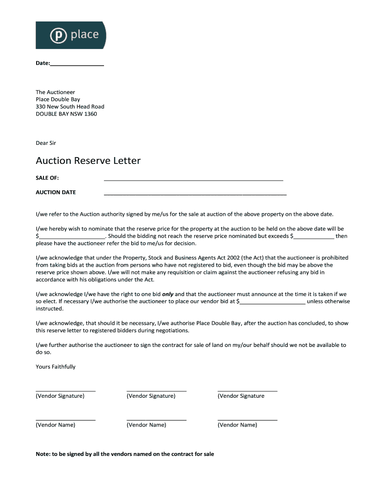 Fillable Online Auction Reserve Letter Fax Email Print pdfFiller