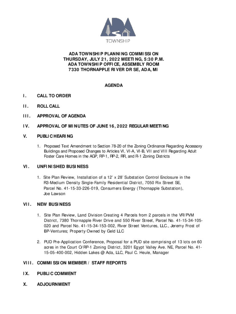 Fillable Online ADA TOWNSHIP OFFICE, ASSEMBLY ROOM Fax Email Print