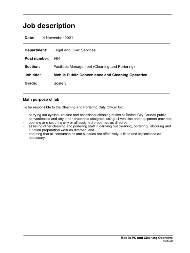 Fillable Online Porter job description template Workable resources