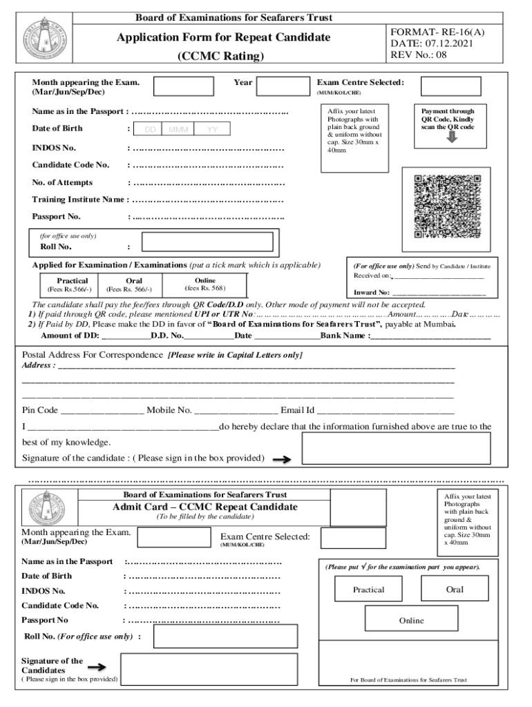 Fillable Online seafarers edu PDF Application Form Repeater Candidate