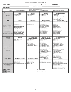 Fillable Online FBISD HS Universal Course selection worksheet 21-22
