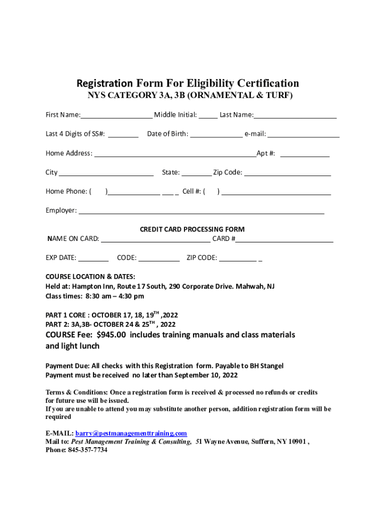 Fillable Online Pesticide Certification Exam Registration Form NY.gov
