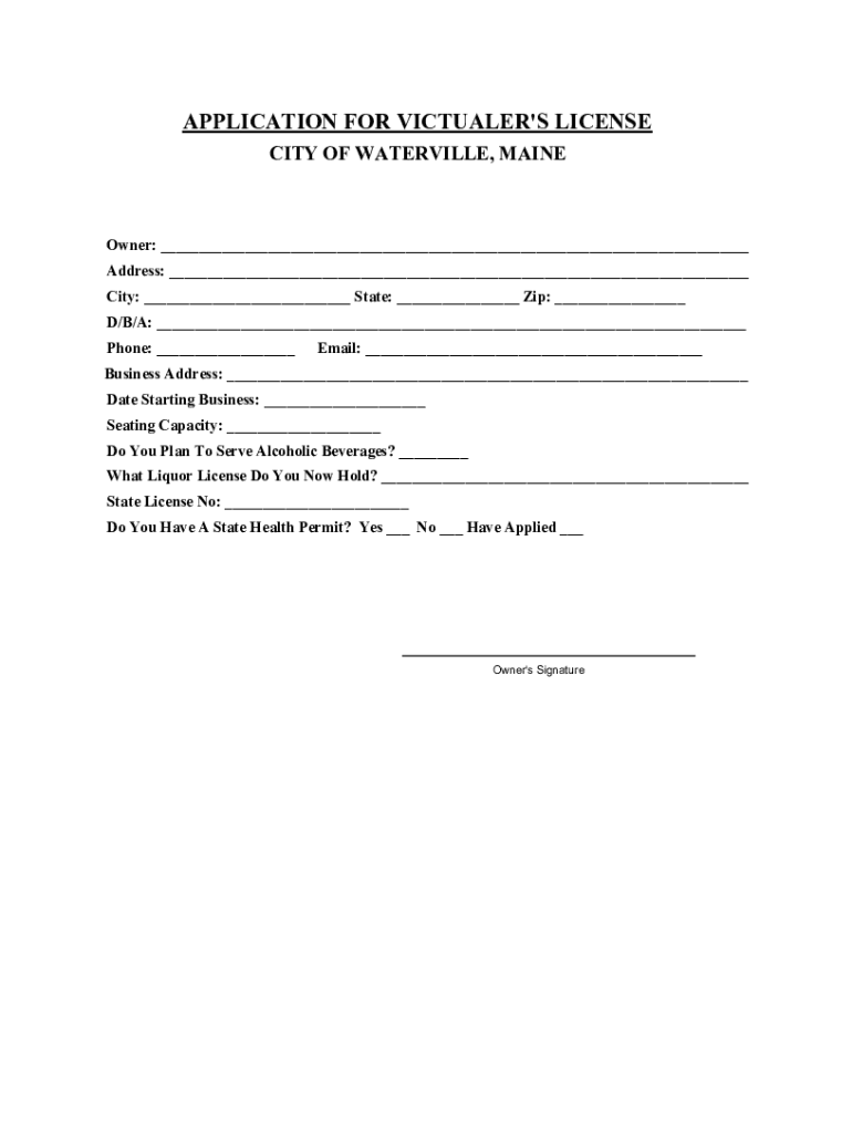 Fillable Online Application for Victualers License City of Waterville