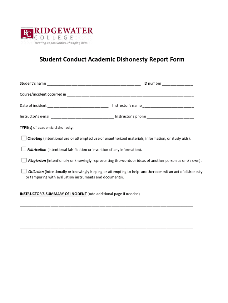 Fillable Online Academic Integrity Violation Form Fax Email Print