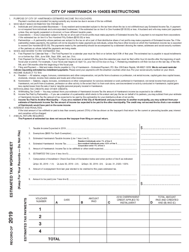 Fillable Online CITY OF HAMTRAMCK TAX 2019 Fax Email Print