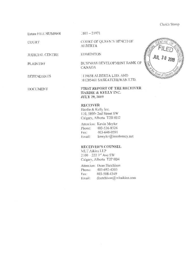 Fillable Online Clerk's stamp COURT FILE NUMBER COURT JUDICIAL Fax