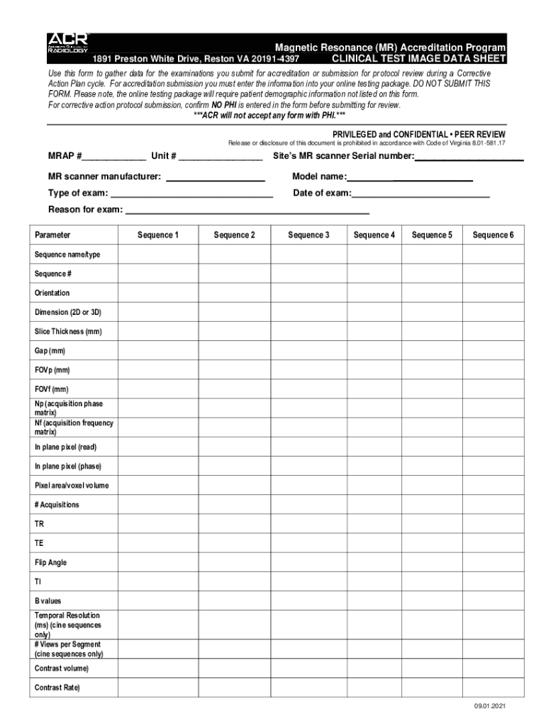 Fillable Online CLINICAL TEST IMAGE DATA SHEET ACR Accreditation Fax