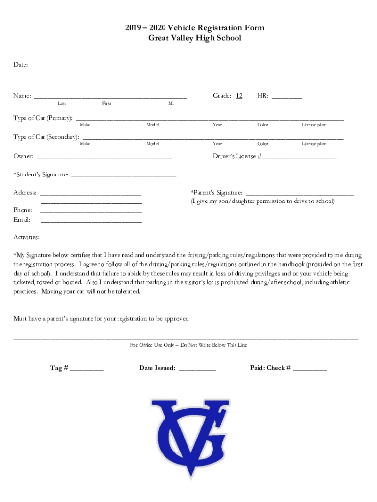 Fillable Online midland high school vehicle registration form Fax Email