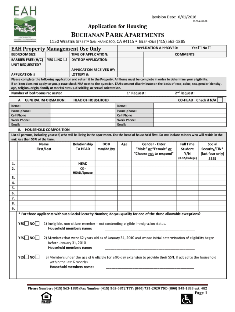 Fillable Online buchanan park apartments EAH Housing Fax Email Print