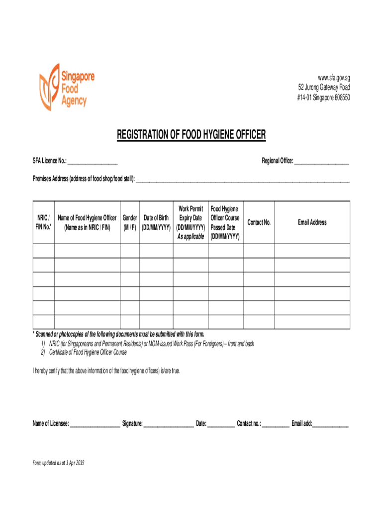 Fillable Online HomeSingapore Government Singapore Food Agency Fax