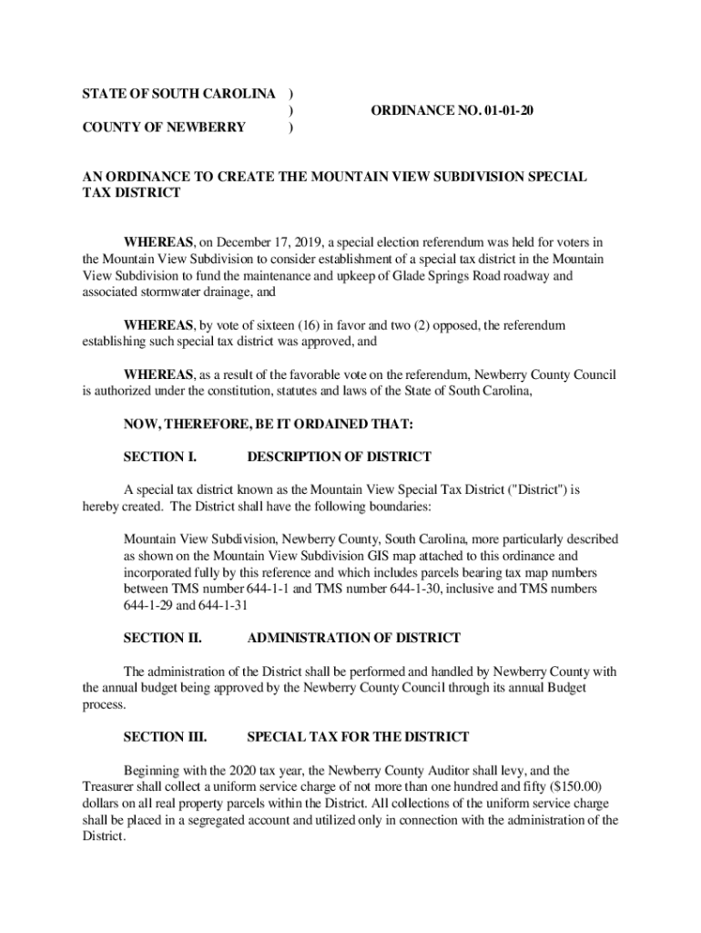 Fillable Online Newberry County Council discuss special tax districts