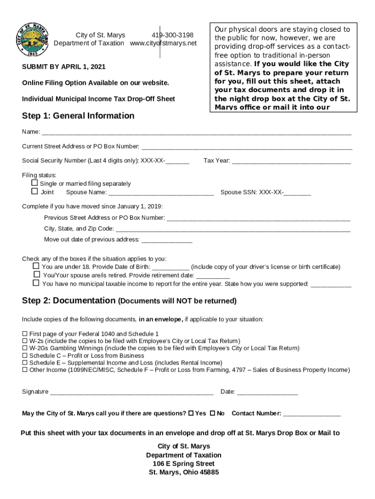 Ination Sheet PDF City of St. Marys, Ohio Doc Template pdfFiller