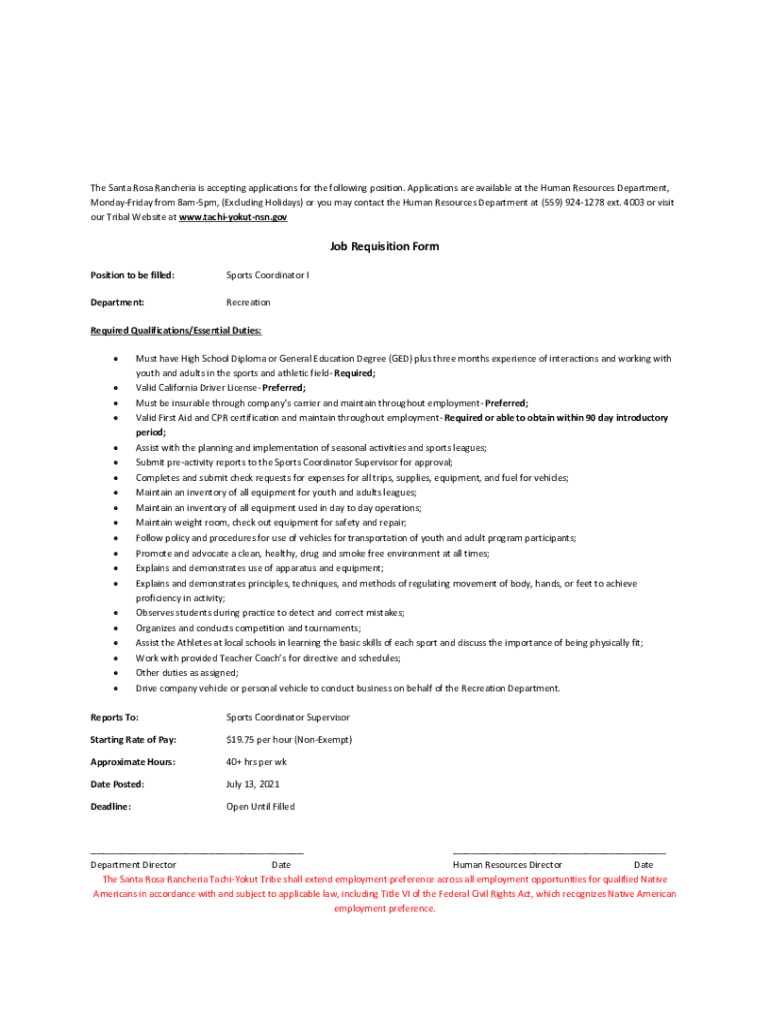 Fillable Online Employment current open positions Tachi Yokut Tribe