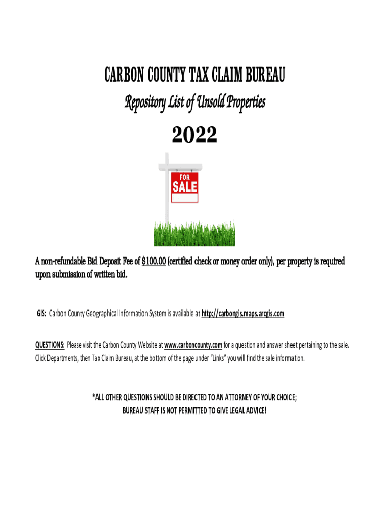 Fillable Online CARBON COUNTY TAX CLAIM BUREAU Repository List of Fax Email Print pdfFiller