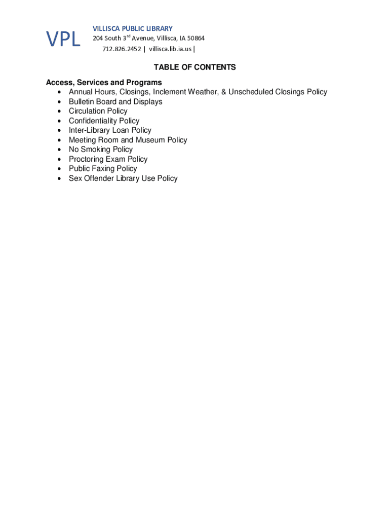 Fillable Online Villisca Public Library Fax Email Print