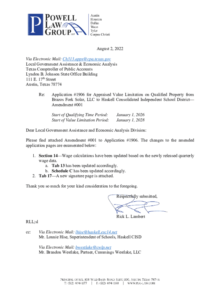 Fillable Online Application 1906 for Appraised Value Limitation on