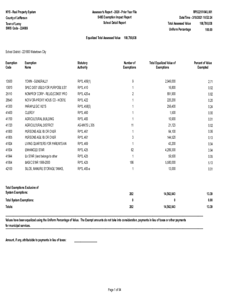 Fillable Online Assessor's Report 2021 Prior Year File S495