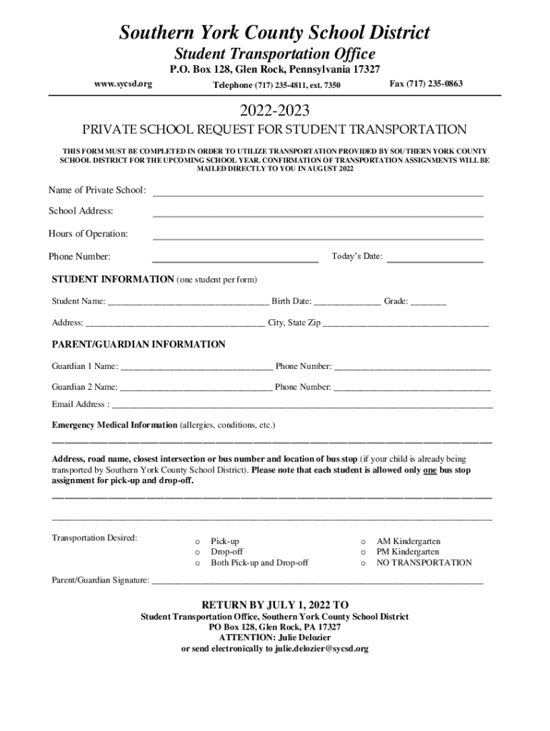 Fillable Online SHS Activity Bus Sign Up Southern York County School