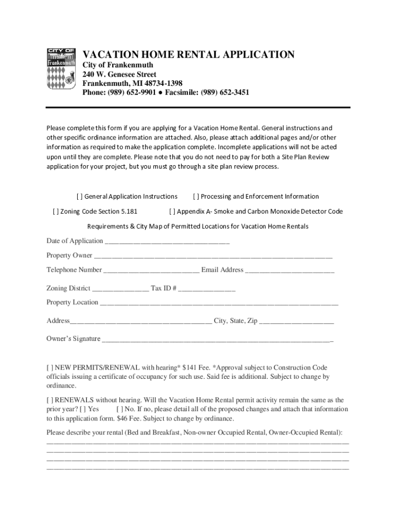 Fillable Online Vacation Rental Registration Application Wilton