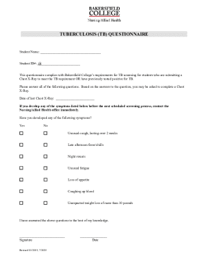 Fillable Online Tuberculosis (TB) Screening Questionnaire (to be