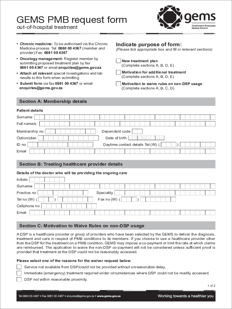 Fillable Online GEMS PMB request form Fax Email Print pdfFiller
