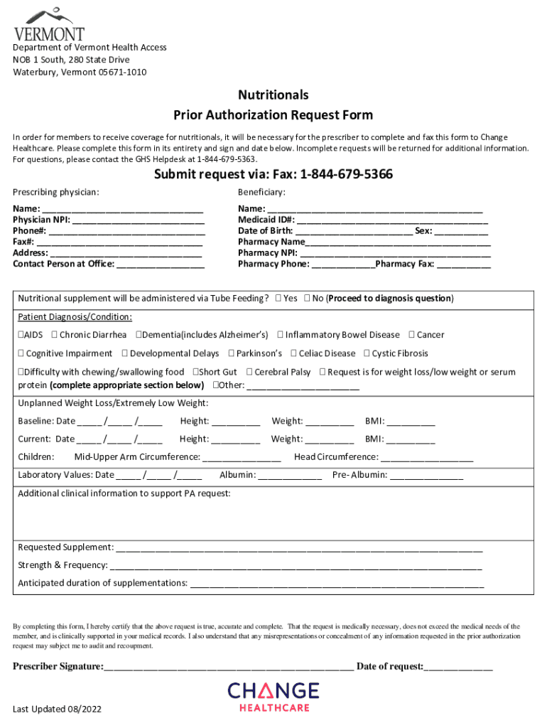 Fillable Online dvha vermont Free Vermont Medicaid Prior Authorization