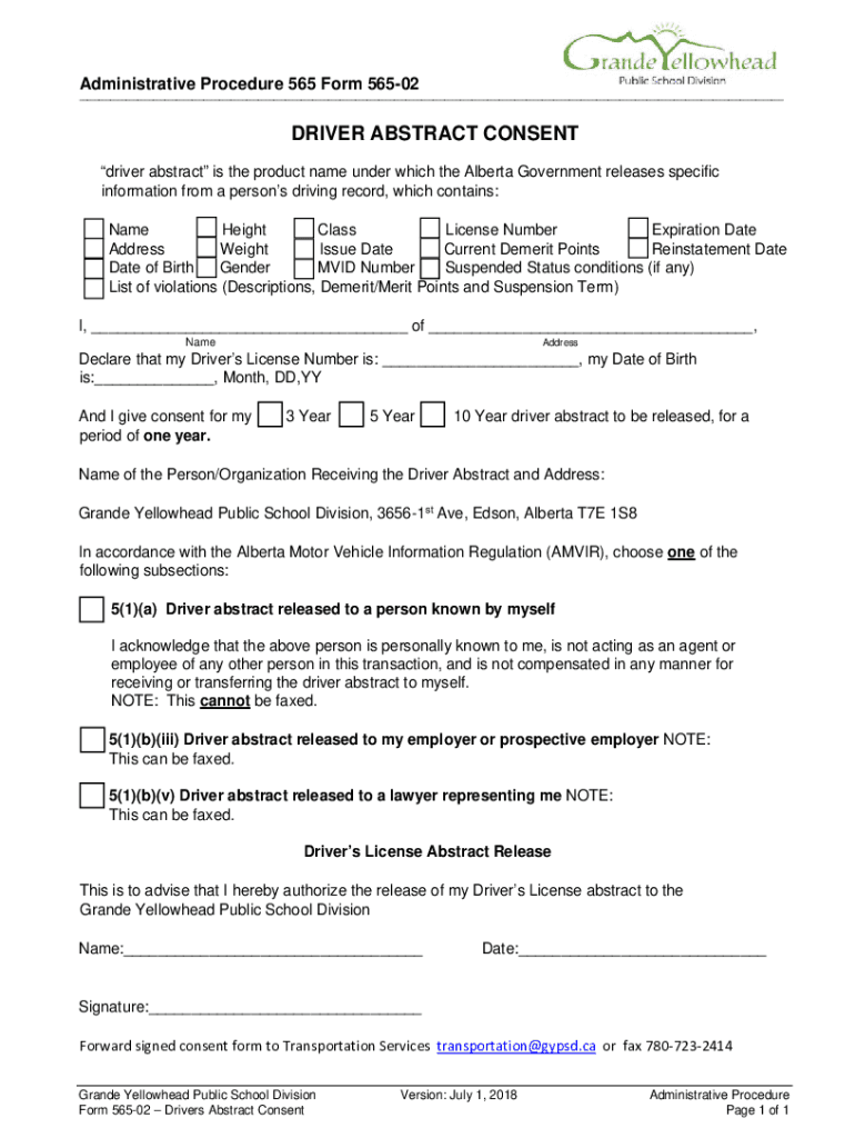 Fillable Online Driver's Abstracts Information Sheet Government of