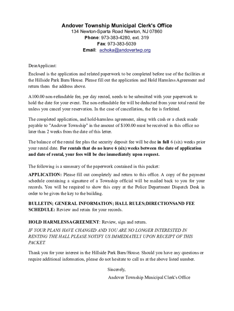 Fillable Online Land Use Department / Land Use Board Andover Township