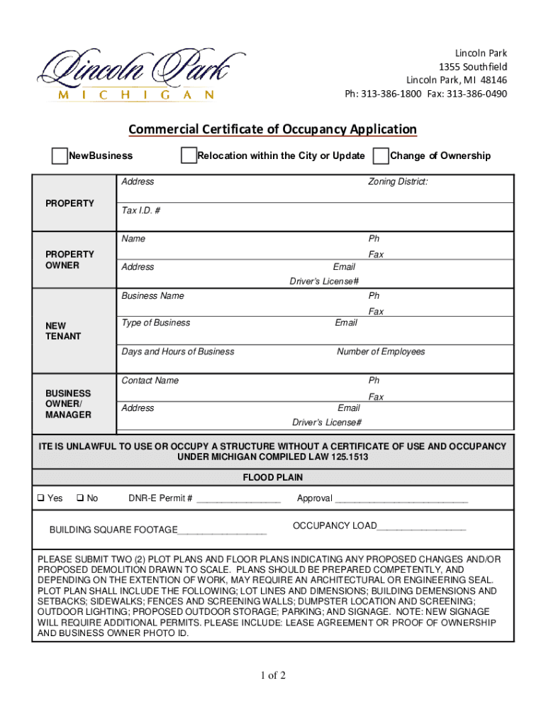 Fillable Online Get the free LINCOLN PARK BUILDING DEPARTMENT Fax Email