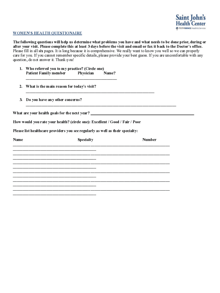 Fillable Online The Women's Health Questionnaire (WHQ) Frequently