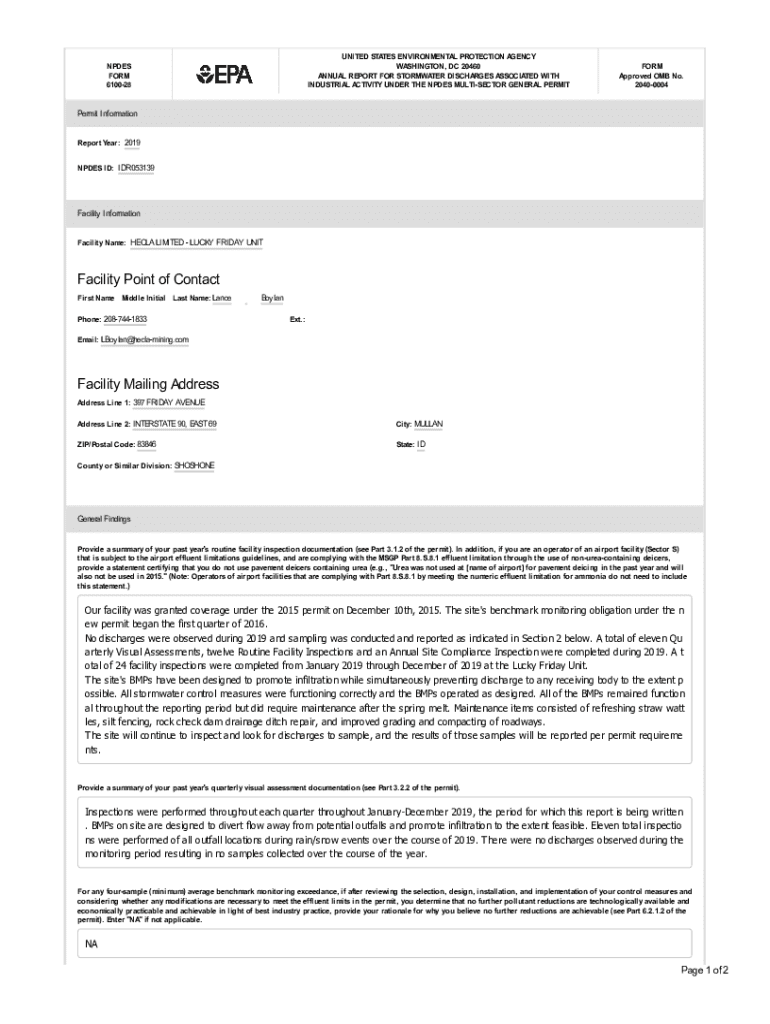 Fillable Online Revised NPDES Permit for the Hecla Limited Lucky Friday