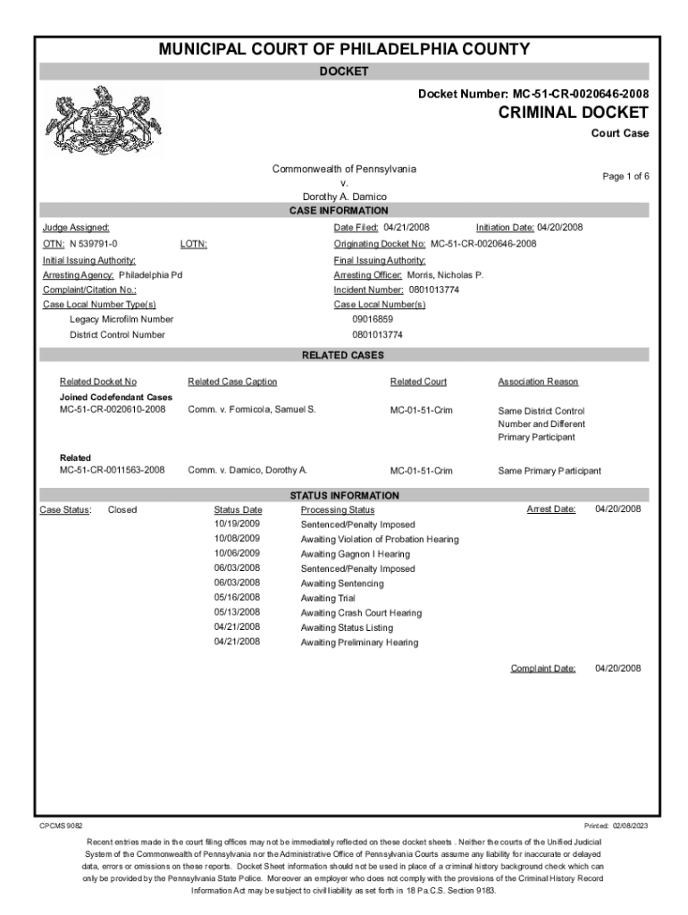 Fillable Online CRIMINAL DOCKET Fax Email Print pdfFiller