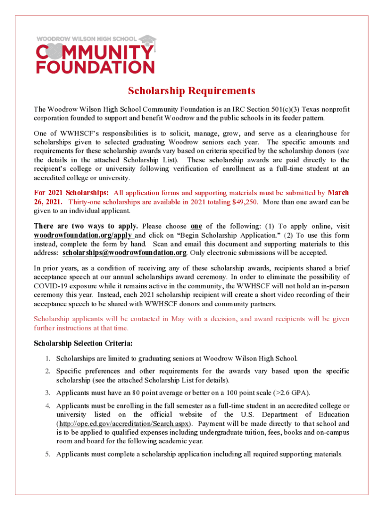 Fillable Online Woodrow Wilson Community Foundation awards The