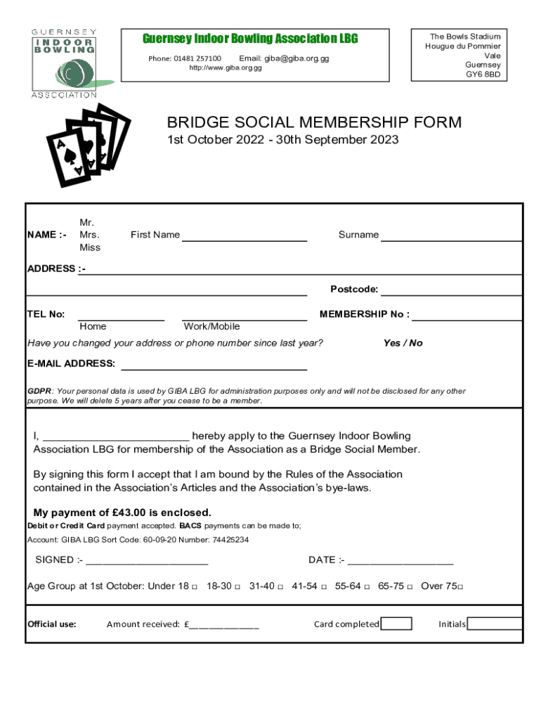 Fillable Online Guernsey Indoor Bowling Association Fax Email Print