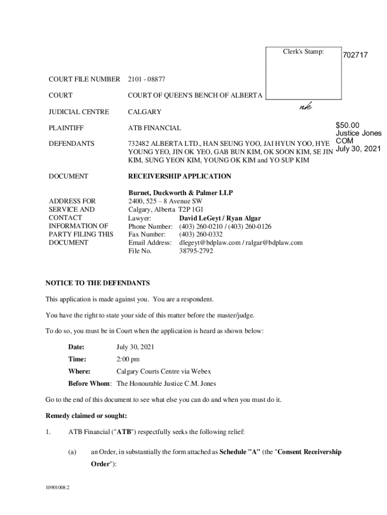 Fillable Online Clerk's Stamp COURT FILE NUMBER 2101 BDO Canada