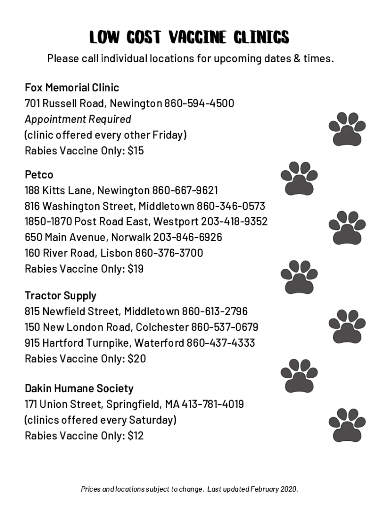 Fillable Online Low Cost Pet Vaccinations Schedule & Locations Dallas