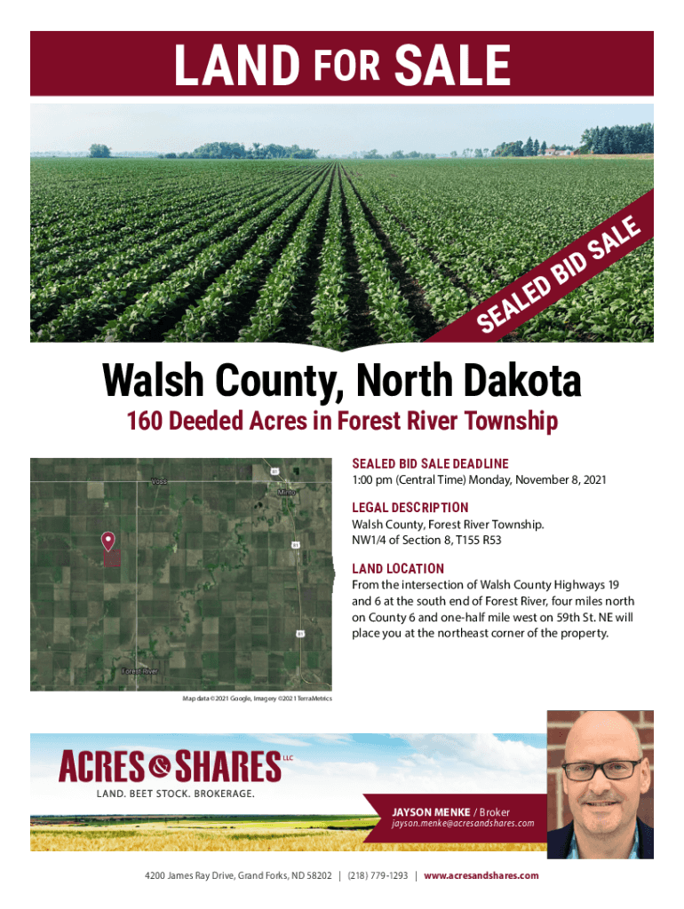 Fillable Online Walsh County, ND Land Auction 462 Acres SOLD!! Fax