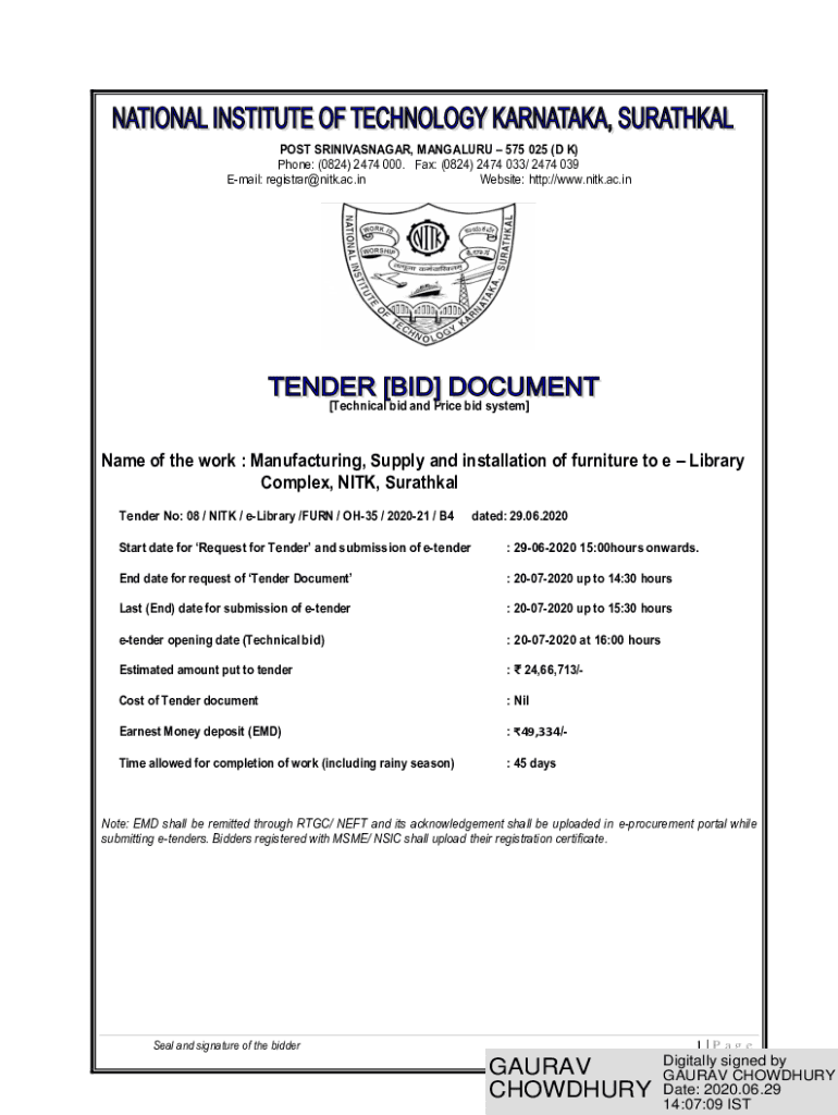 Fillable Online eLibraryFurnituresTender.pdf Fax Email Print pdfFiller