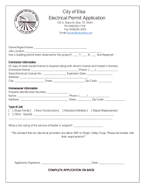 Fillable Online City of Elsa Electrical Permit Application Fax Email