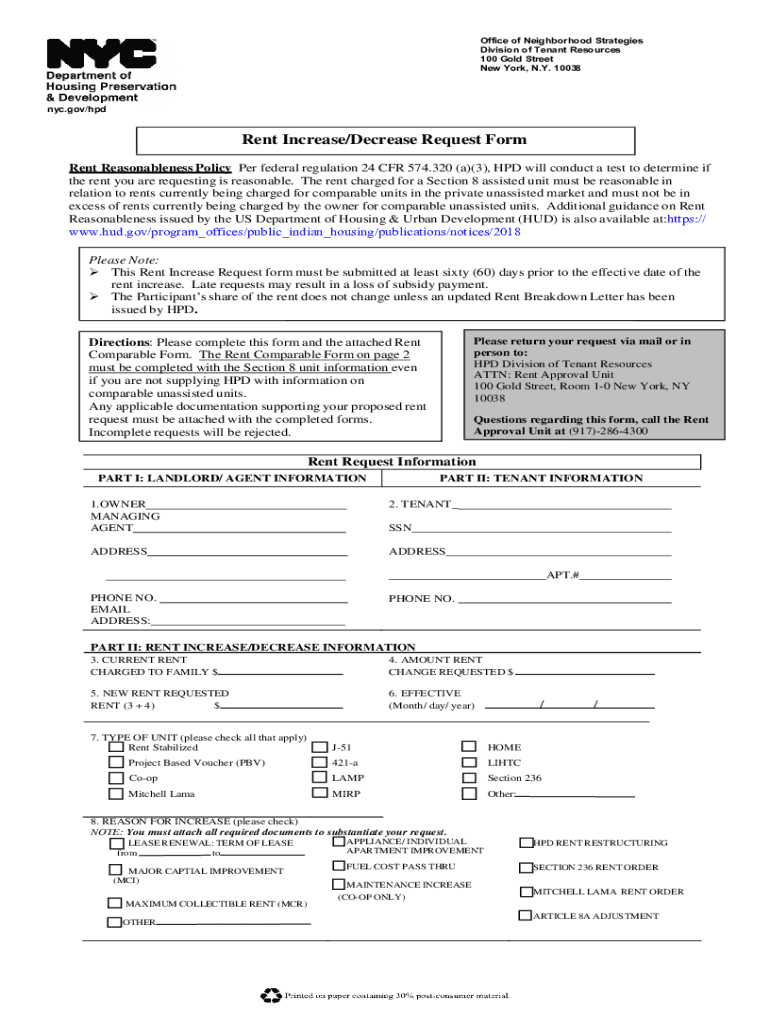 Hpd Rent Increase Form Fill Online, Printable, Fillable, Blank Fill