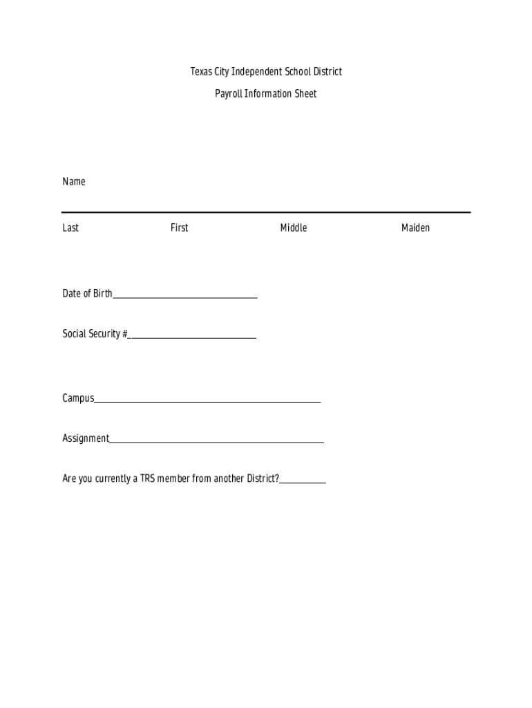 Fillable Online Texas City Independent School District Payroll