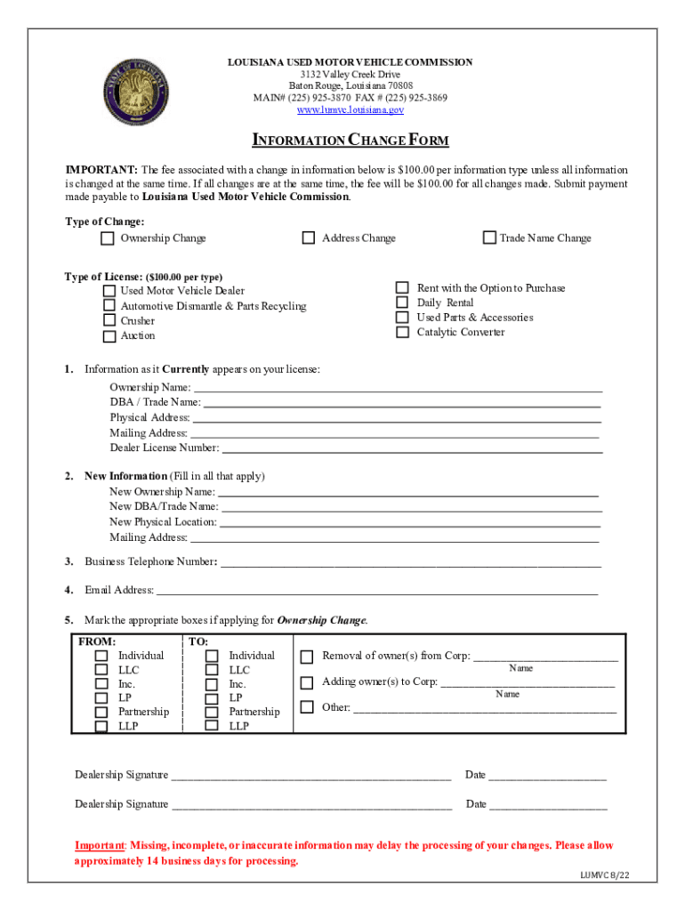 Fillable Online lumvc louisiana Louisiana Used Motor Vehicle Commission