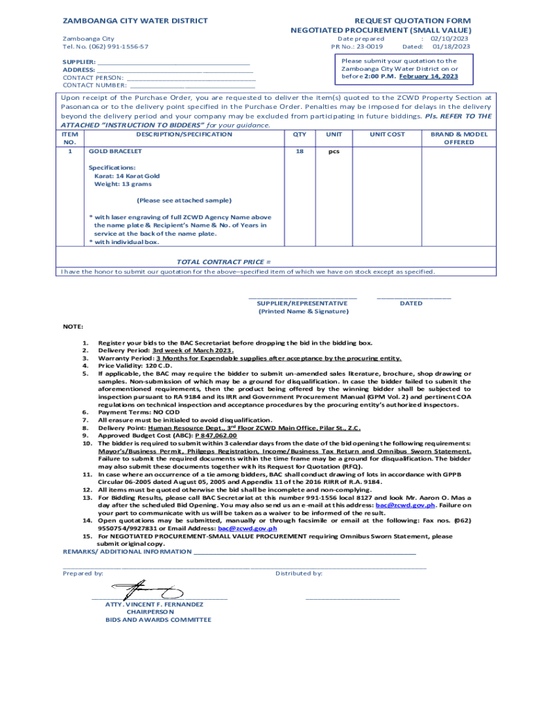 Fillable Online zcwd gov 230019.pdf Zamboanga City Water District