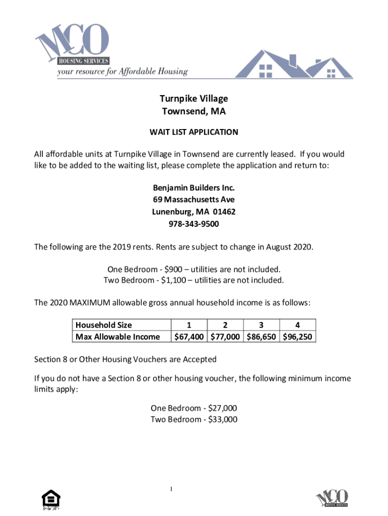 Fillable Online Turnpike Village Townsend, MA MCO Housing Services
