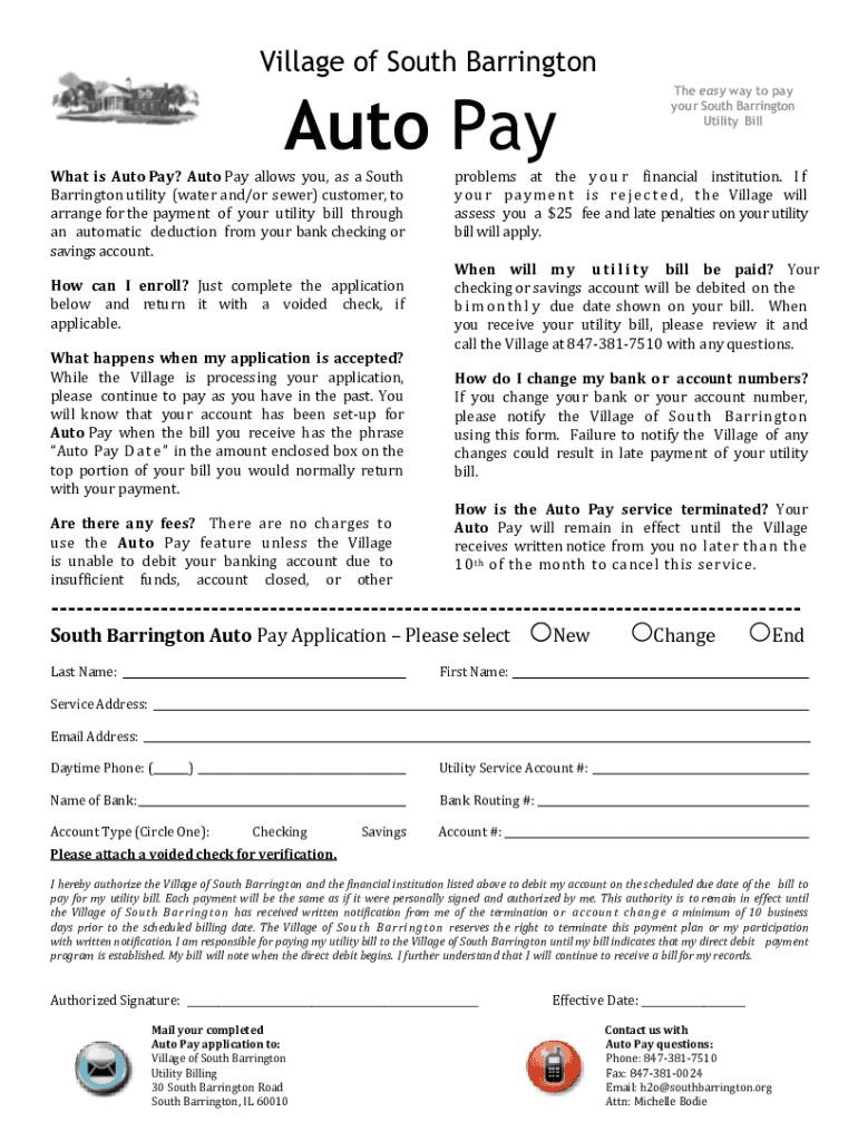 Fillable Online Water and Sewer Auto Pay Application Carpentersville