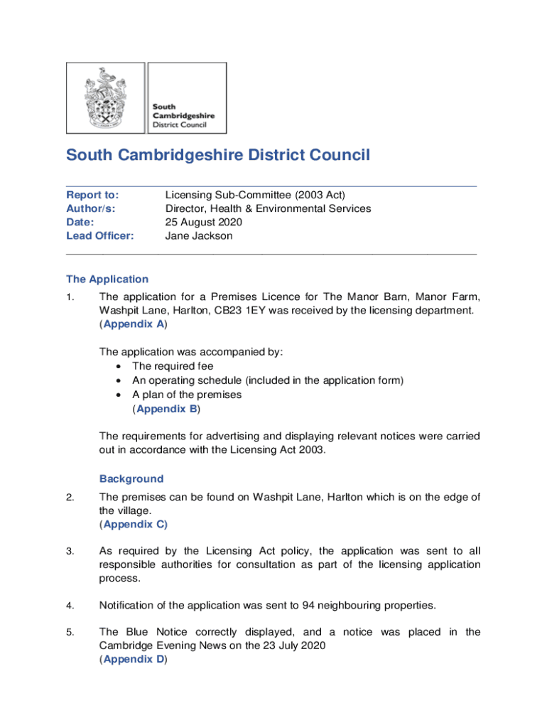 Fillable Online scambs moderngov co Licensing South Cambs District