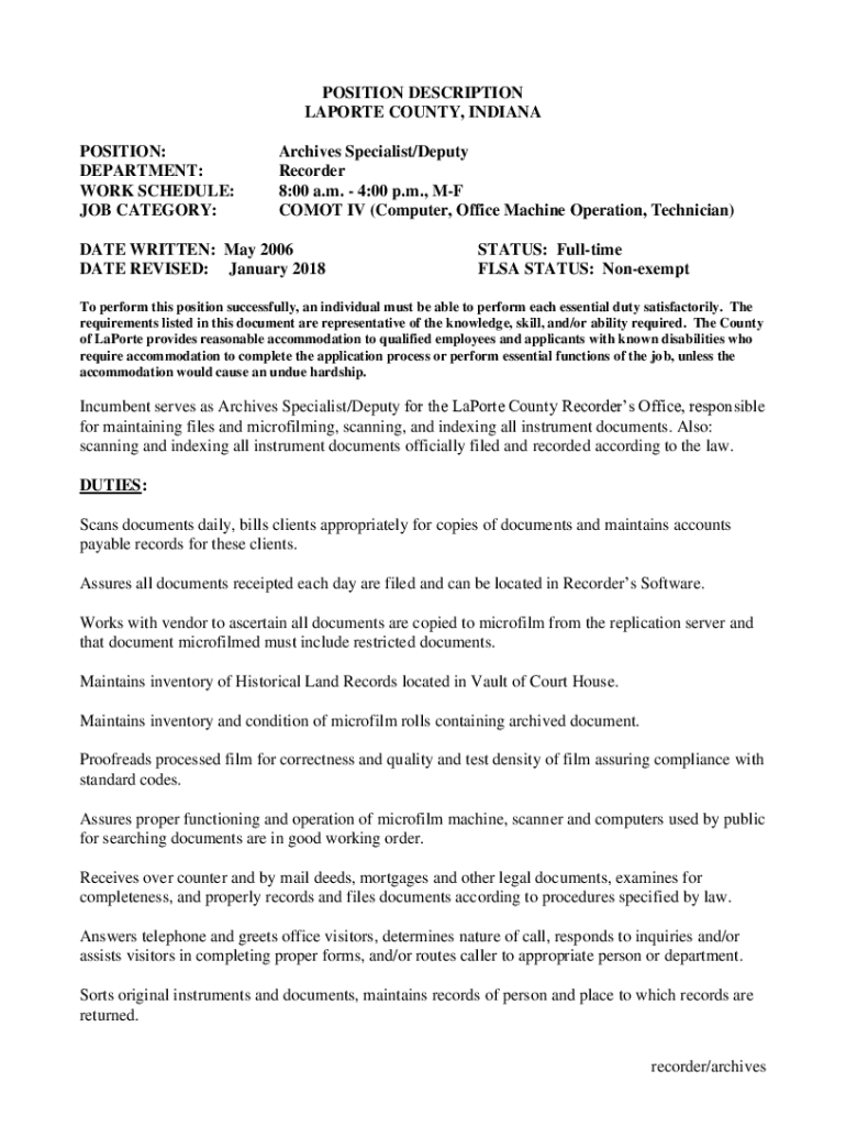 Fillable Online Employment LPC La Porte County, Indiana Fax Email