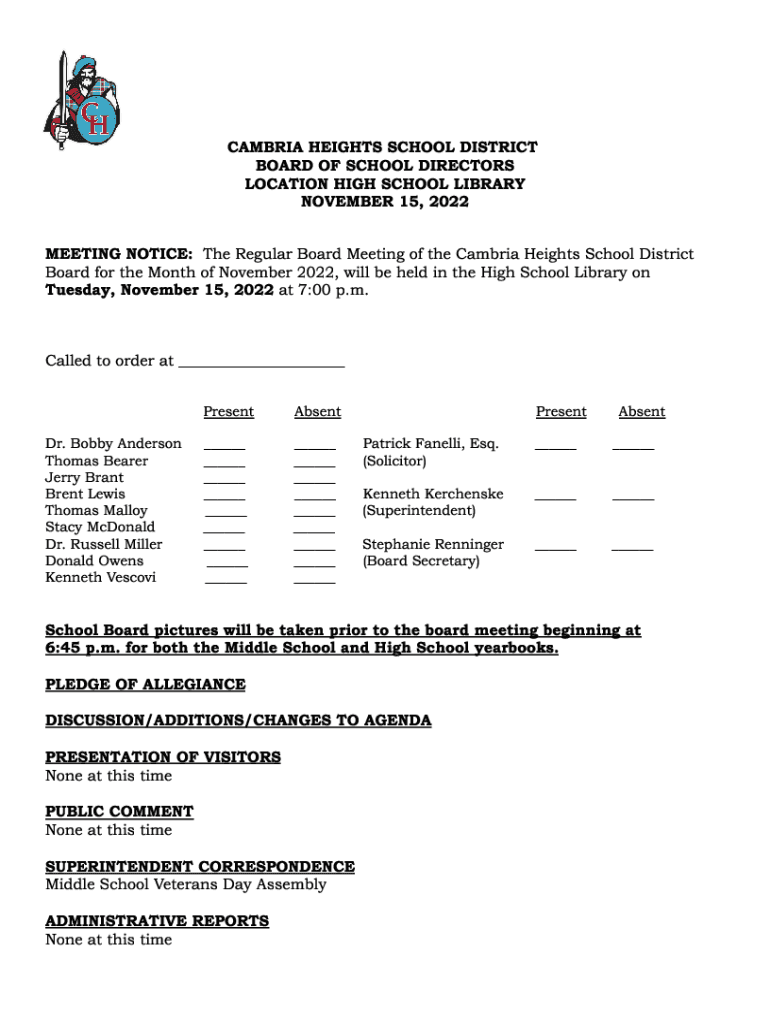 Fillable Online Cambria Heights School District / District Calendar Fax Email Print pdfFiller