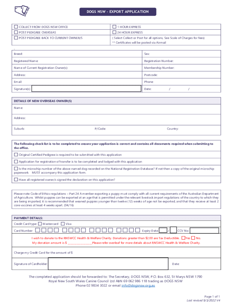 Fillable Online Form 10 Export Pedigree V4 Dogs NSW Fax Email Print