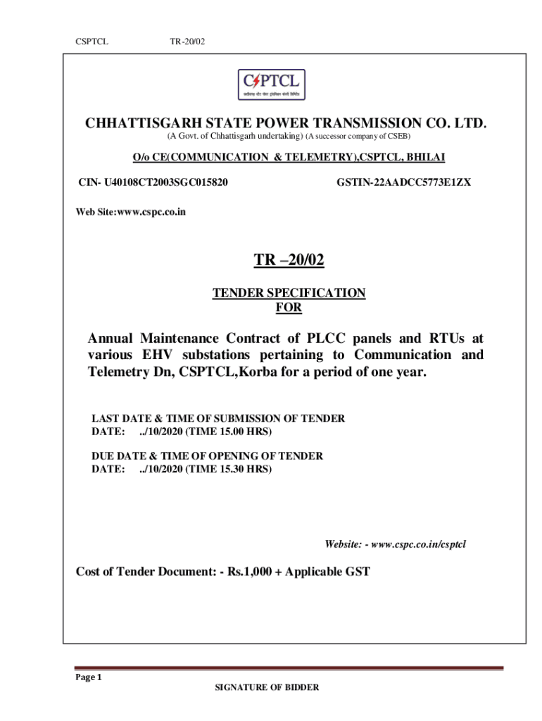 Fillable Online cspc co CHHATTISGARH STATE POWER TRANSMISSION. CO. LTD
